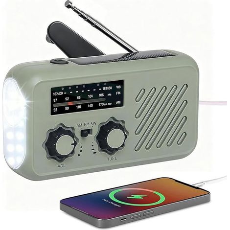 1 radio portable d'urgence, solaire et dynamo, lampe torche 3 W, chargeur USB 2000 mAh, SOS lumineux et sonore, pour camping et situations critiques