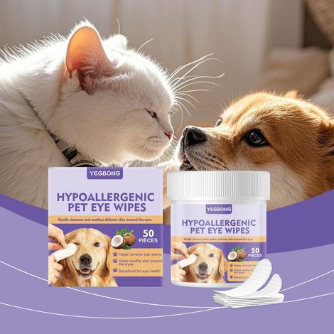 Lingettes nettoyantes pour les yeux des animaux : nettoient en douceur les traces de larmes autour des yeux de votre animal, apaisant ainsi ses yeux – 50 lingettes (1/5)