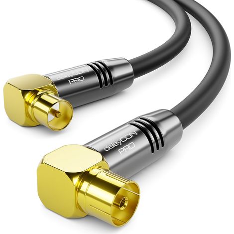 2m Câble D’antenne TV 4K - 4K Ultra HD Full HD HDTV - 2x Coudé - Fiche IEC (90°) vers Prise IEC (90°) - Connecteurs Métalliques - Noir (1/5)