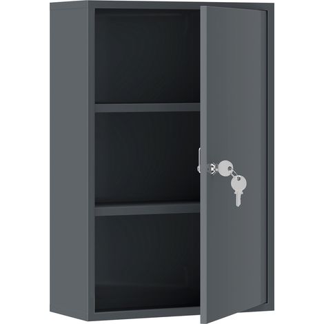 Wandmontierter Medizinschrank, abschließbar, 3 Ablagen, Grau