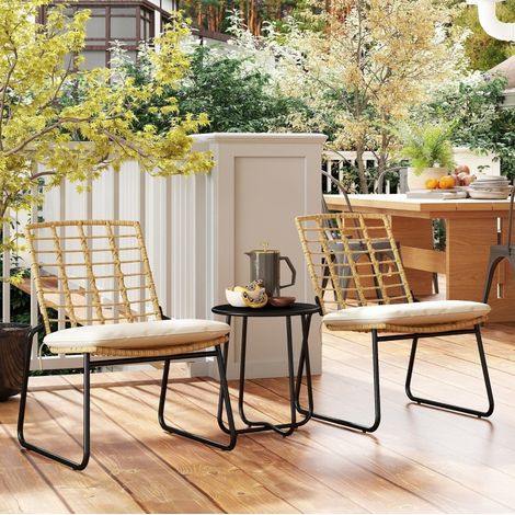 Salon de jardin 2 personnes 3 pièces en rotin, 2 chaises empilables, table ronde, beige DESVIAE (1/5)