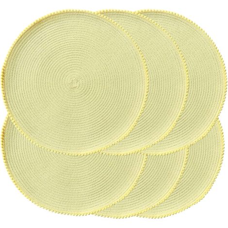 Lot de 6 sets de table ronds tressés de 38,1 cm pour tables de salle à manger, sets de table tissés naturels résistants à la chaleur pour Pâques (B jaune'B Jaune. 6 pcs'B Jaune.'6 pcs (1/5)
