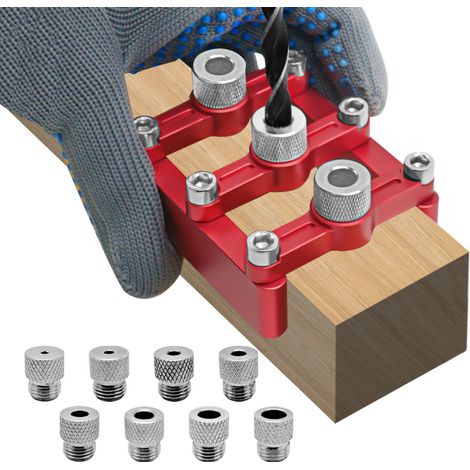 Gabarit de perçage auto centrant pour tourillons, guide de perçage, localisateur de trous réglable, 8 douilles en acier, pour projets artisanaux (1/5)