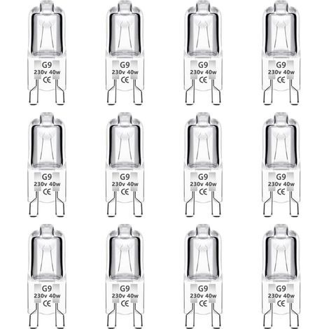 Lot de 12 ampoules halogènes G9 40 W 230 V à intensité variable, blanc chaud, sans scintillement, pour fours, suspensions, éclairage paysager et éclairage d'armoire. (1/4)