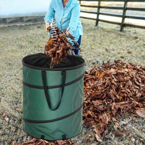 Sacco da giardino 2x160L, sacco per rifiuti da giardino impermeabile con cinghie e maniglie per il trasporto, sacco per foglie robusto e resistente, colore verde.