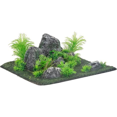 Décoration condroz quadrilatère roche + plante. 29 x 29 x 10 cm. aquarium. - Flamingo (1/5)