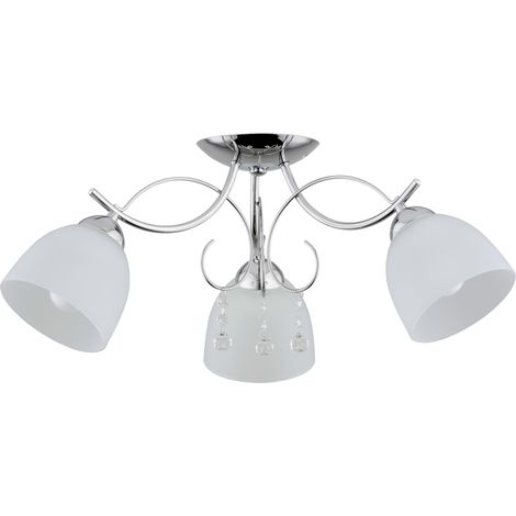 Plafonnier OTELIA chrome verre blanc, 3xE27, cristaux (1/3)
