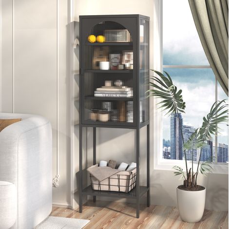 Vitrina 50x35x160 cm negra de metal y vidrio con estantes ajustables (1/5)