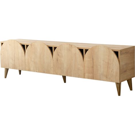 Meuble TV 4 portes en arc de cercle Klora 180cm-Naturel (1/5)