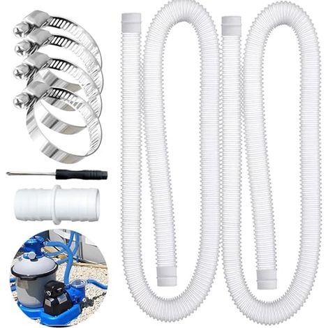mangueras de piscina de 32 mm con 4 clips de seguridad metálicos para manguera de succión y manguera de bomba, color blanco