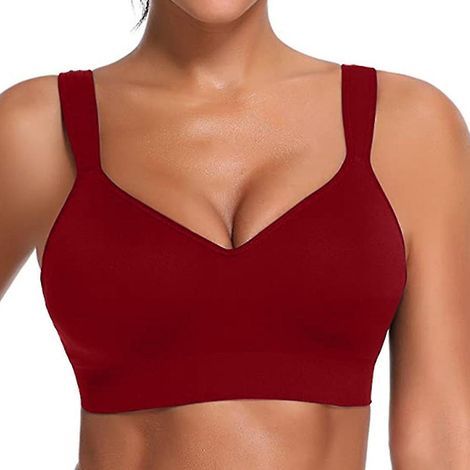 Gepolsterter, bügelloser Push-up-Sport-BH für Damen, ideal für Fitnessstudio, Yoga und andere Sportarten. Nahtloses, kurzes Tanktop, bequem und stylisch – Größe M – Rot (1/3)