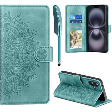 Handyhülle iPhone 16 Leder Klapphülle Kartenfach Magnet iPhone 16 Grün (1/5)