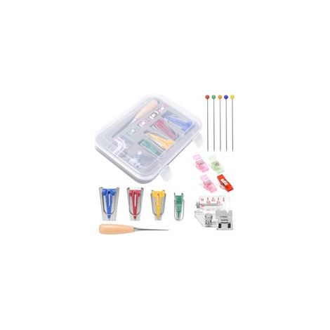 Appareils à Biais Accessoires Couture Kit Fabrication de Ruban 6mm 12mm 18mm 25mm Outil de Couture DIY Biais Tissu avec Epingle Poinçon à Coudre Pieds (1/5)