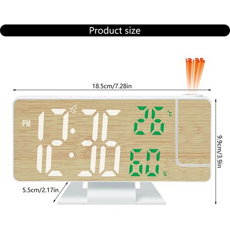 Réveil LED en bois, avec affichage de la température et de l'humidité