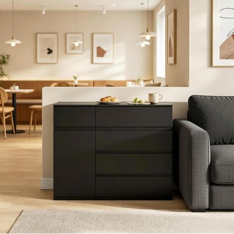Kommode mit 5 Schubladen und 1 Tür, schwarz, 100x40x80 cm (1/5)
