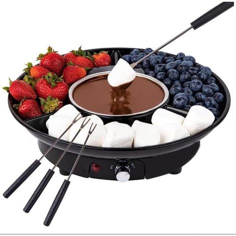 Appareil à fondue au chocolat électrique dimensions 27,5 x 27,5 x 8 cm capacité 260 ml avec 4 fourchettes pour chocolat fromage et bonbons couleur noire (1/4)