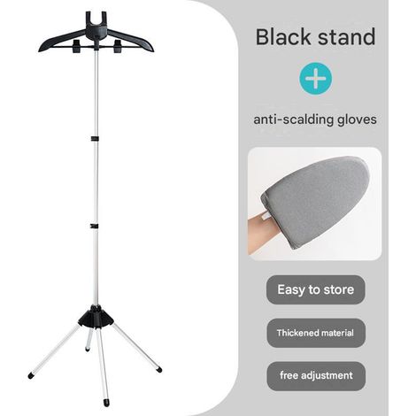 Support de Repassage Vertical Réglable et Pliable – Portant Télescopique pour Défroisseur Vapeur avec Planche de Repassage Manuelle 1 Pièce, Noir