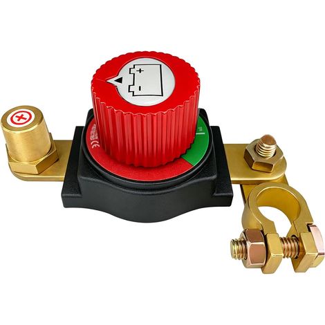 Coupe Batterie, En Laiton Coupe Circuit Batterie, 12v-48v, Isolateur Interrupteur de Batterie pour Voitures, Motos, Caravanes et Yachts (Rouge) (1/5)