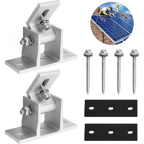 BEBUSINGOTO Kit de montaje de panel solar de aluminio de 2 piezas con 4 tornillos y 2 juntas de goma ajustables. (1/5)