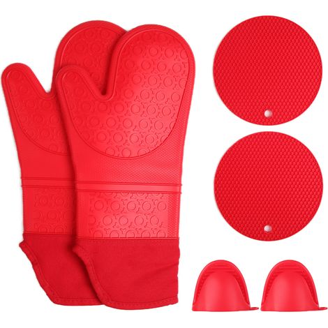 Gants de cuisine isolants en silicone épais, anti-brûlure pour barbecue, four et cuisson