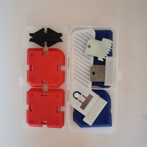Ensemble d'outils de calfeutrage transfrontaliers : outil de découpe de mastic, grattoir à coulis, outil de nettoyage réutilisable pour joints esthétiques (boîte de calfeutrage de 11 pièces) (1/5)