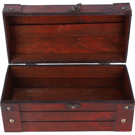 Boîte de rangement en bois vintage, boîte de rangement en bois vintage avec couvercle à charnière et fermoir avant, boîte de rangement pour b (1/5)