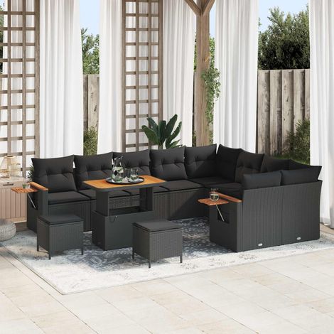 Salon de Jardin Modulaire en Polyrotin avec Rangement Canapé d'Extérieur Noir 13 Pièces - PANGIVO (1/5)