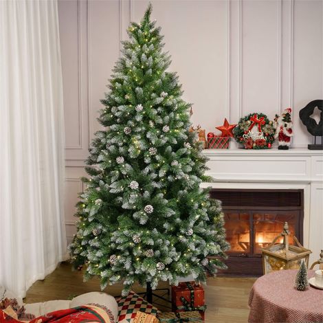 Abrihome 5FT Artificial Christmas Tree with Lights,Snowflake Spray White Belt Pine Cone Tree (1/5)