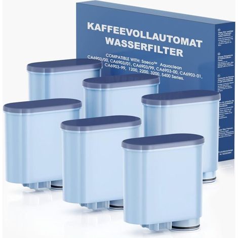 Pack de 6 filtres à eau pour cafetière compatible avec Philips AquaClean. filtre pour machine à expresso 3200. adapté aux cafetières automatiques. filtre anti-calcaire dédié (CA6903) (1/5)