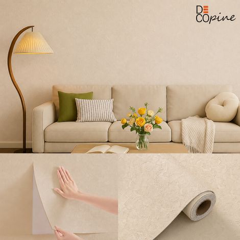 Papier peint autocollant 3D 60 x 280 cm effet pierre beige sable, revêtement mural adhésif , sans colle Decopine (1/5)
