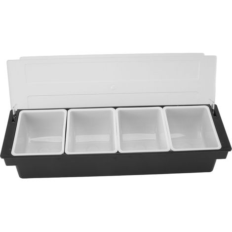 Porte-condiments plastique durable avec couvercle transparent design amovible multifonction bar caddy fruits légumes épices 4 compartiments (1/5)