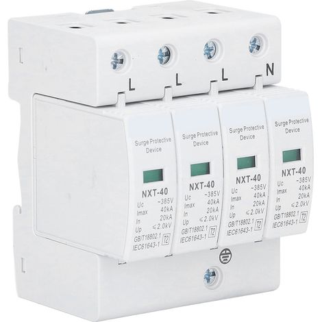 4P 40kA 230/400V Überspannungsschutz, PA66 Gehäuse, Niederspannungsschutz für Zuhause, 230V Überspannungsschutz, 40kA 4-poliges Überspannungsschutzgerät, Überspannungsschutz für den Hausgebrauch. (1/5)