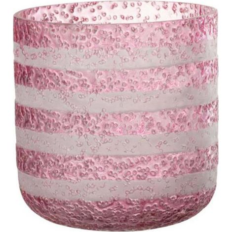 Photophore Design en Verre "Lignes" 15cm Rose (1/3)