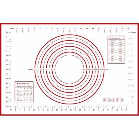 Tapis de Cuisson Patisserie en Silicone Anti-adhésif Réutilisable Baking Mat Fondant Pâte, avec Mesure, 60 x 40 cm (Rouge) (1/5)