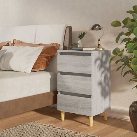 vidaXL Mesita de noche con patas madera maciza gris Sonoma 40x35x69 cm (1/5)