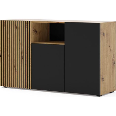 Buffet Nera mit 3 Türen, Holzoptik und Schwarz, 135cm (1/5)