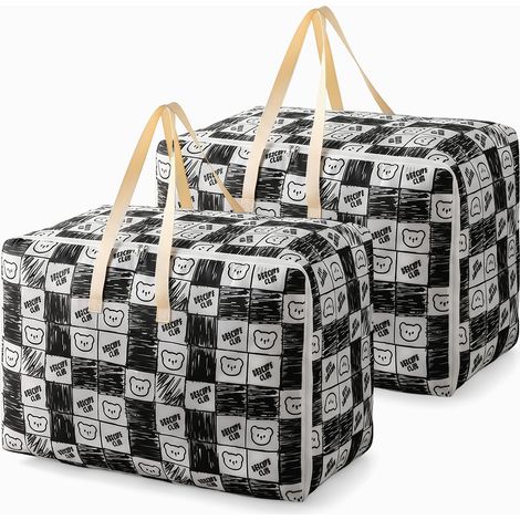 Lot de 2 Sacs de Rangement, Sacs de Rangements Étanches, Sac de Déménagement Étanches avec Zip, Sac Demenagement Grand Format pour Couettes Literie Vêtements (Noir)