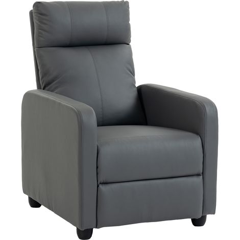 HOMCOM sillón relax reclinable, sillón reclinable manual hasta 155°, tapizado en pu, reposapiés, respaldo alto grueso y asiento amplio, gris (1/5)