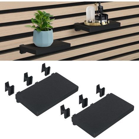 Étagère pour Panneau Acoustique sans Perçage - Lot de 2/4 Supports pour Plantes et Décoration - Accessoire Panneaux Muraux Acoustiques Noirs - Design Minimaliste en PLA (Noir, 15 x 8,5 cm) (1/5)