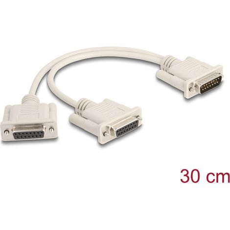 Delock Adaptador Y-Cable Splitter D-Sub 15 pin macho a 2 x D-Sub 15 pin hembra con tornillos 30 cm
