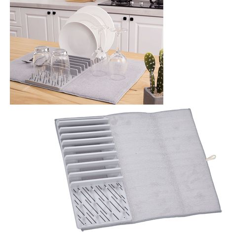 Tapis égouttoir/tapis à vaisselle/tapis absorbant en microfibre/porte-couvercles amovible et multifonctionnel (1/5)