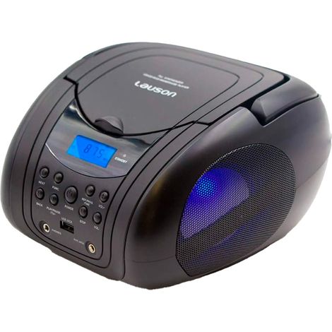Lauson BB21 Reproductor de CD portátil Radio FM Reproductor de CD con Altavoz estéreo Entrada USB Entrada AUX Conexión para Auriculares y Luces de Discoteca