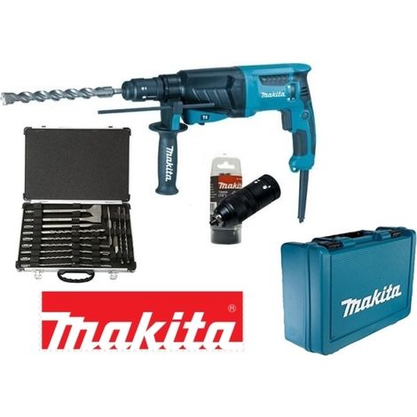 Trapano martello demolitore/Tassellatore 26mm 800W + Mandrino autoserrante + set punte e scalpelli Makita - HR2630TX12