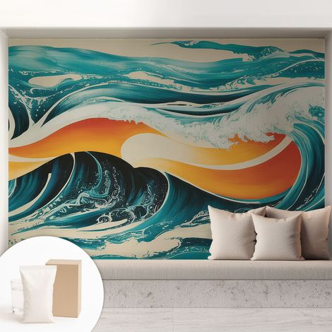 Papier peint intissé classique moderne pour salon et chambre à coucher Décoration rapide avec colle Vagues abstraites 208x146 cm (1/5)