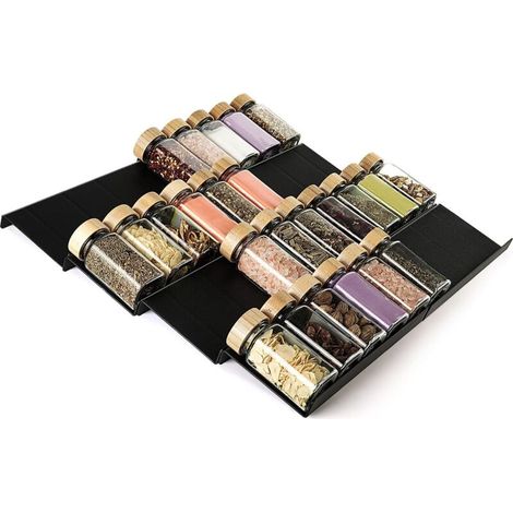Étagère à Épices pour Tiroirs Modulable et Réglable, Organisateur de Tiroir Cuisine 8 Pièces en Plastique, Rangement Épices Cuisine avec Support Réglable,Noir