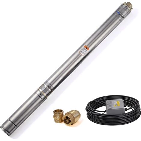 CHM – Pompe immergée 3 pouces 1100W – Débit 6000 L/h – Hauteur manométrique 77m – Pression 7,7 bars – Câble 25m en acier inoxydable (1/5)