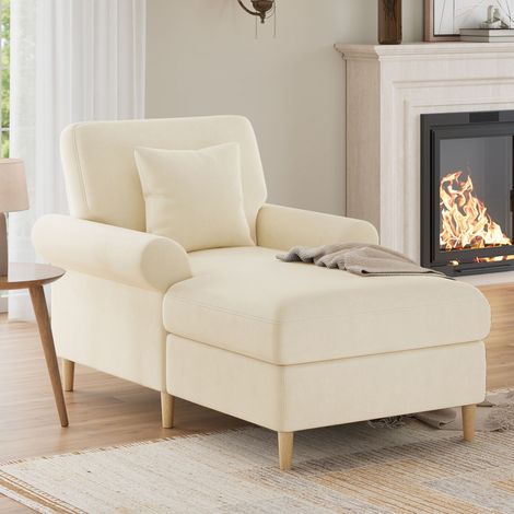 Fauteuil lounge XXL en velours beige, rembourré et pliable, confortable pour lecture et salon, avec pouf assorti