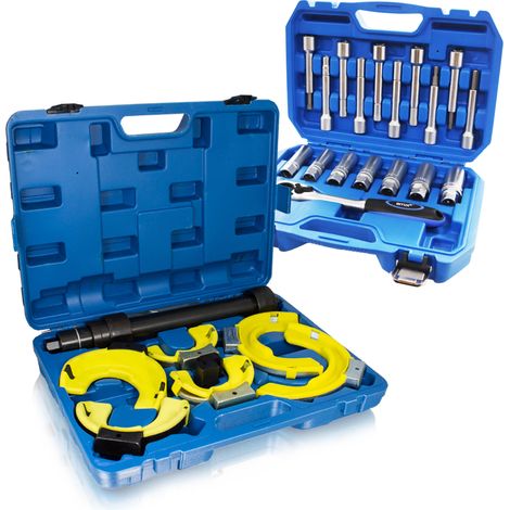 Bituxx universal Federspanner Set für Mc Pherson Federbeine + 18 tlg. Stoßdämpfer Nuss Domlager Steckschlüssel KFZ PKW Auto 80-190mm Spannweite 300mm (1/5)