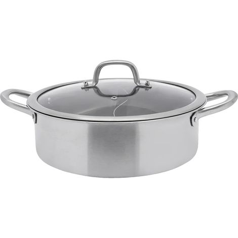 Fondue Chinoise, Acier Inoxydable, Couvercle en Verre Trempé, Argent (1/2)