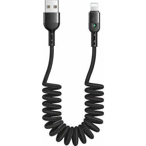 Cable USB en espiral, retráctil, para sincronización de datos y carga, para coche, extensible hasta 1,8 m, color negro. (1/5)